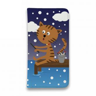 【手帳型ベルトなし】【Stick Case】猫と釣り　本日は雪なり