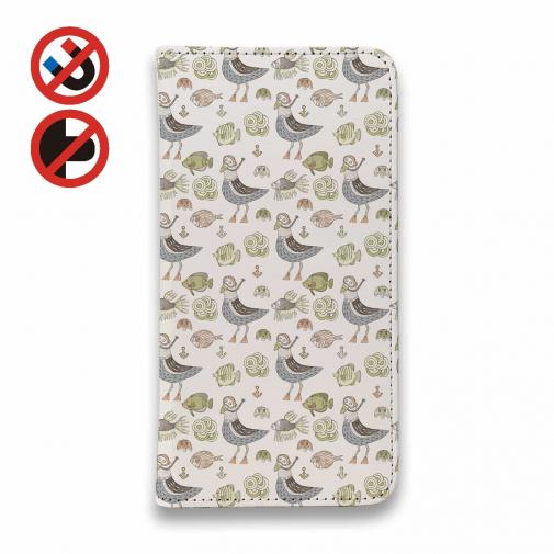 【手帳型ベルトなし】【Stick Case】カモメ隊長と魚たち シームレスパターン