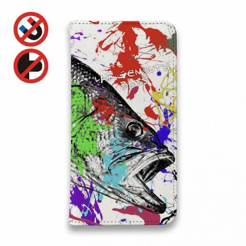 【手帳型ベルトなし】【Stick Case】ブラックバス　ペンキペイント