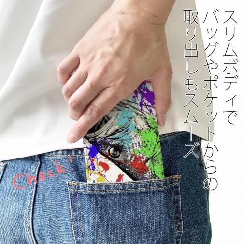 【手帳型ベルトなし】【Stick Case】ブラックバス　ペンキペイント