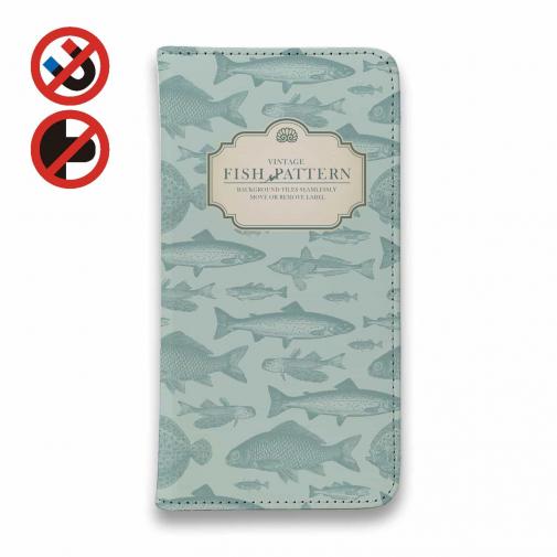 【手帳型ベルトなし】【Stick Case】ビンテージ・フィッシュ　シームレスパターン