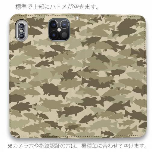 【手帳型ベルトなし】【Stick Case】ブラックバス　迷彩大柄　ベージュカラー