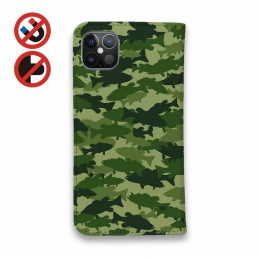 【手帳型ベルトなし】【Stick Case】ブラックバス　迷彩大柄　フォレストグリーン