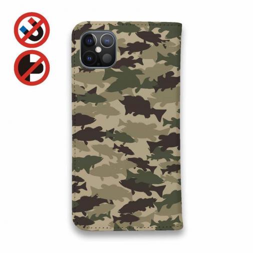 【手帳型ベルトなし】【Stick Case】ブラックバス　迷彩大柄　ブラウンカラー