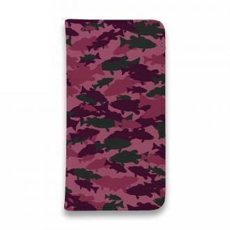 【手帳型ベルトなし】【Stick Case】ブラックバス　迷彩大柄　レッドカラー