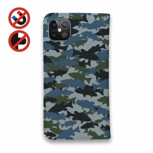 【手帳型ベルトなし】【Stick Case】ブラックバス　迷彩大柄　ブルー