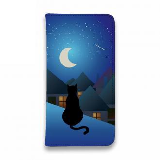 【手帳型ベルトなし】【Stick Case】月と猫(ネコ)　スマホケース