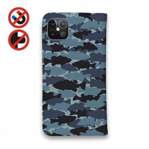 【手帳型ベルトなし】【Stick Case】HEDGEHOG STUDIO　迷彩柄　ブラックバス　ナチュラルプロブルー