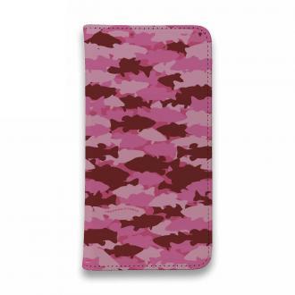 【手帳型ベルトなし】【Stick Case】HEDGEHOG STUDIO　迷彩柄　ブラックバス　バブルガムピンク
