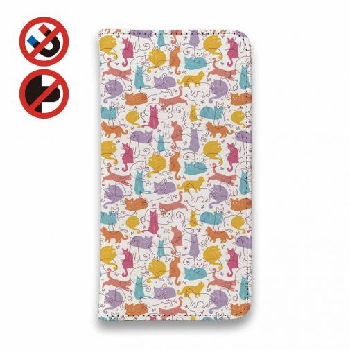 【手帳型ベルトなし】【Stick Case】毛糸と猫のシームレスパターン パート3