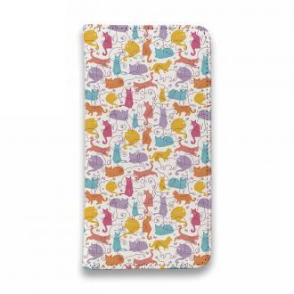 【手帳型ベルトなし】【Stick Case】毛糸と猫のシームレスパターン　パート3