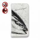 【手帳型ベルトなし】【Stick Case】鰤(ブリ)　墨絵風　白
