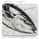 【手帳型ベルトなし】【Stick Case】鰤(ブリ)　墨絵風　白