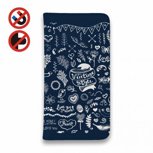 【手帳型ベルトなし】【Stick Case】ビンテージなイラスト ブルー