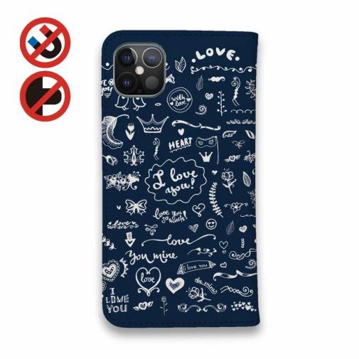 【手帳型ベルトなし】【Stick Case】ビンテージなイラスト　ブルー