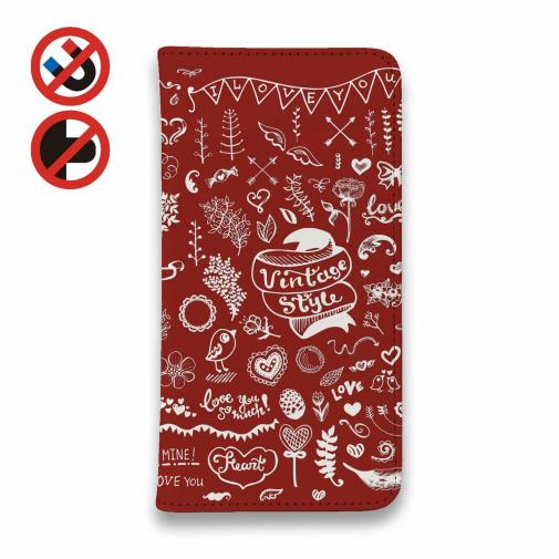 【手帳型ベルトなし】【Stick Case】ビンテージなイラスト レッド