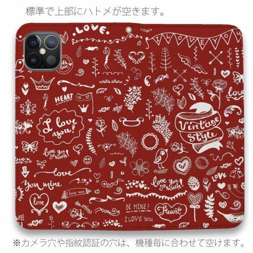 【手帳型ベルトなし】【Stick Case】ビンテージなイラスト　レッド