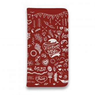 【手帳型ベルトなし】【Stick Case】ビンテージなイラスト　レッド