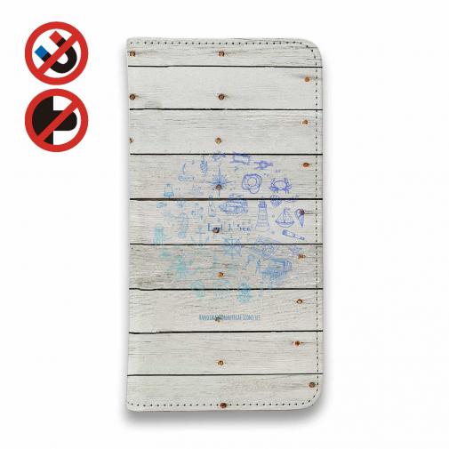 【手帳型ベルトなし】【Stick Case】錨・帆船・コンパス・貝殻・灯台 海をイメージするイラスト