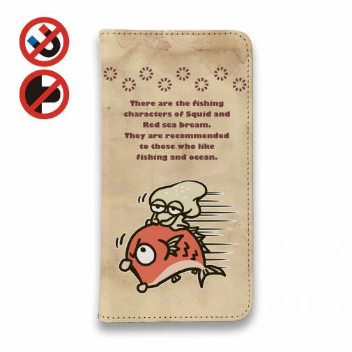 【手帳型ベルトなし】【Stick Case】マダイ&イカ　ビンテージバージョン