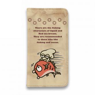 【手帳型ベルトなし】【Stick Case】マダイ&イカ　ビンテージバージョン
