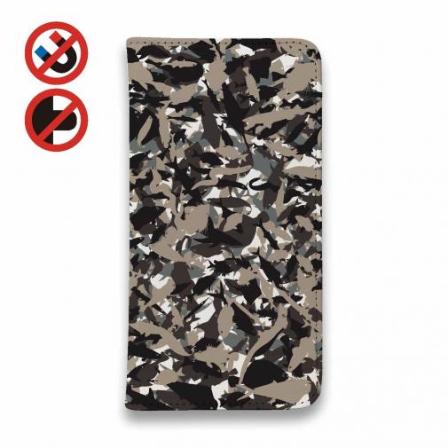 【手帳型ベルトなし】【Stick Case】あかり　百目ロゴ　迷彩オールドブラウン