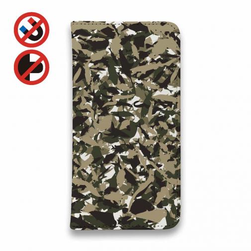 【手帳型ベルトなし】【Stick Case】百目ロゴ　迷彩ネイビーブラウン