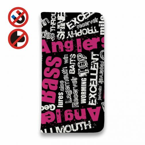 【手帳型ベルトなし】【Stick Case】BASS テキストデザイン ショッキングピンク