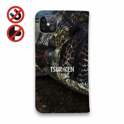 【手帳型ベルトなし】【Stick Case】チヌ&釣研ロゴ