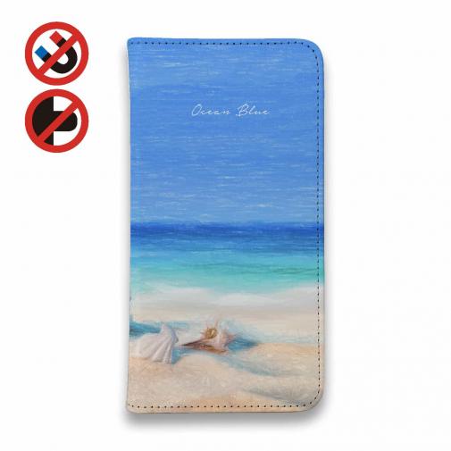 【手帳型ベルトなし】【Stick Case】オーシャンブルー 春の海辺