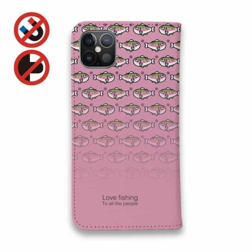 【手帳型ベルトなし】【Stick Case】【eucalyptus】グレ鱒　ピンク