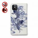 【手帳型ベルトなし】【Stick Case】タトゥー風昇り鯉　ブルー&ホワイト