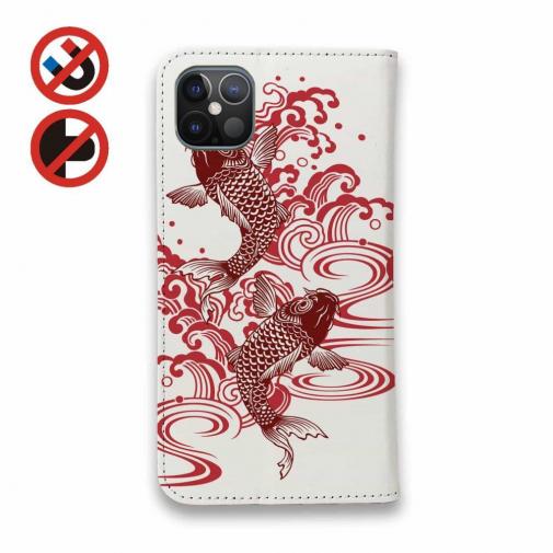 【手帳型ベルトなし】【Stick Case】タトゥー風昇り鯉　レッド&ホワイト