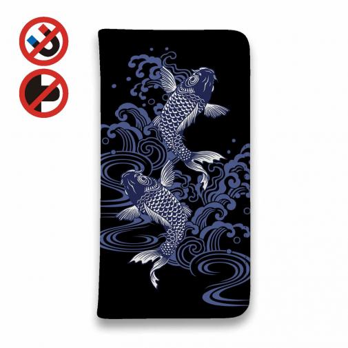 【手帳型ベルトなし】【Stick Case】タトゥー風昇り鯉　ブルー&ブラック