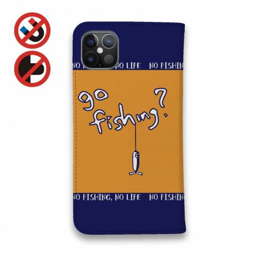 【手帳型ベルトなし】【Stick Case】【釣りざんまい】釣りに行く?　オレンジ×ネイビー