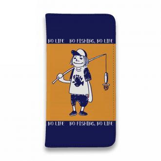 【手帳型ベルトなし】【Stick Case】【釣りざんまい】釣りに行く?　オレンジ×ネイビー