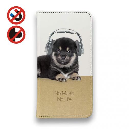 【手帳型ベルトなし】【Stick Case】黒柴(子犬)だってNo Music No Life