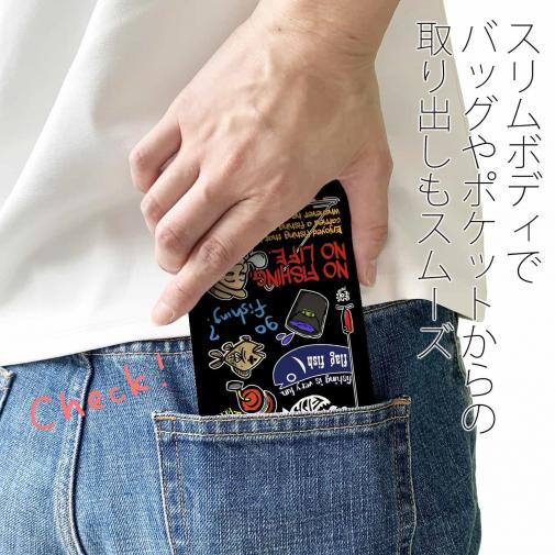 【手帳型ベルトなし】【Stick Case】【釣りざんまい】 釣り好きですがなにか?_カラフルブラック