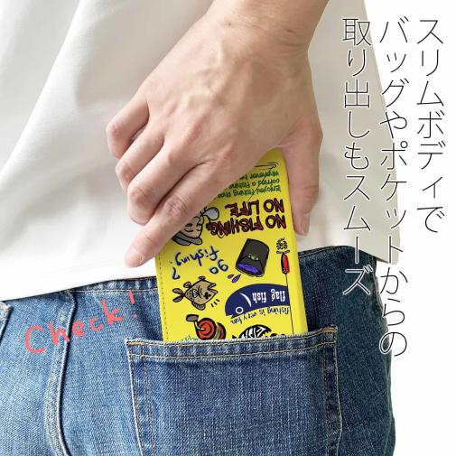 【手帳型ベルトなし】【Stick Case】【釣りざんまい】 釣り好きですがなにか?_カラフルイエロー