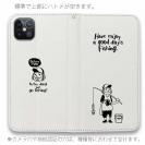【手帳型ベルトなし】【Stick Case】【釣りざんまい】 一日釣りを楽しむアングラー_ホワイト