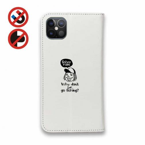 【手帳型ベルトなし】【Stick Case】【釣りざんまい】 一日釣りを楽しむアングラー_ホワイト