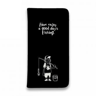 【手帳型ベルトなし】【Stick Case】【釣りざんまい】 一日釣りを楽しむアングラー_ブラック