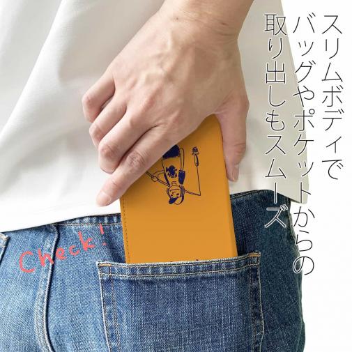 【手帳型ベルトなし】【Stick Case】【釣りざんまい】 一日釣りを楽しむアングラー_オレンジ