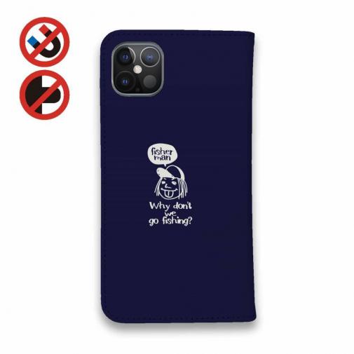 【手帳型ベルトなし】【Stick Case】【釣りざんまい】 一日釣りを楽しむアングラー_ネイビー