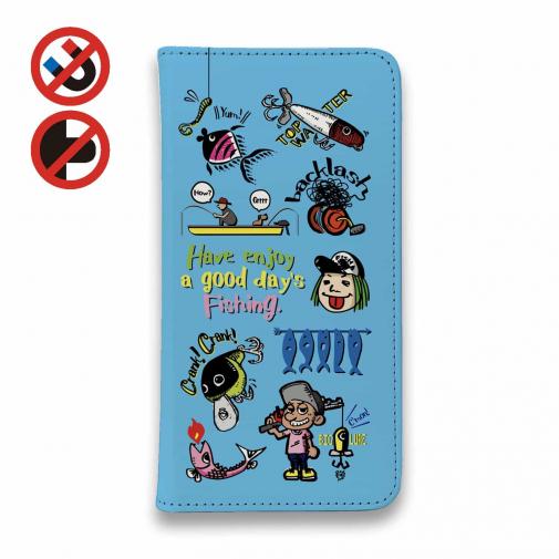 【手帳型ベルトなし】【Stick Case】【釣りざんまい】魚釣りに出かけよう!_カラフルスカイブルー