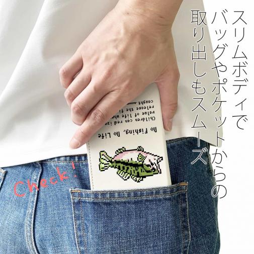 【手帳型ベルトなし】【Stick Case】【釣りざんまい】ドット絵のブラックバス カラフルホワイト