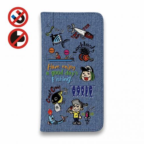 【手帳型ベルトなし】【Stick Case】【釣りざんまい】魚釣りに出かけよう!_カラフルデニム風