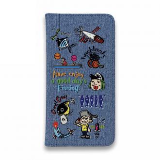 【手帳型ベルトなし】【Stick Case】【釣りざんまい】魚釣りに出かけよう!_カラフルデニム風