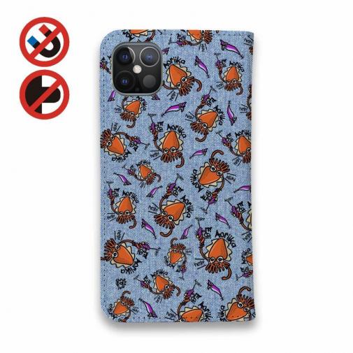 【手帳型ベルトなし】【Stick Case】【釣りざんまい】エギに釣られるアオリイカ_カラフルデニム風