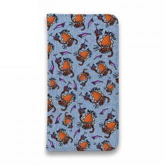【手帳型ベルトなし】【Stick Case】【釣りざんまい】エギに釣られるアオリイカ_カラフルデニム風